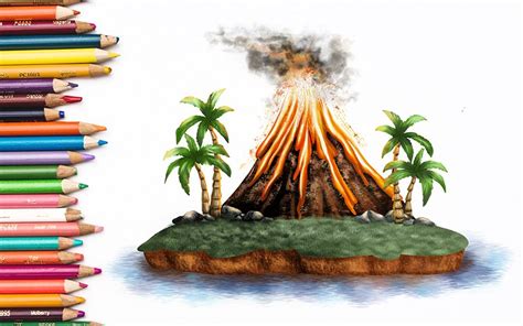 How To Draw A Volcano A Realistic Volcano Drawing Tutorial