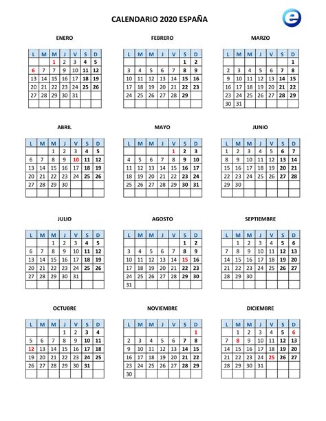 Pdf Calendario Anual 2020 Para Imprimir Gratis