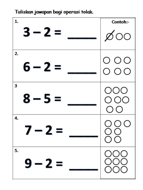 Lembaran Kerja Operasi Tolak Lembaran Kerja Matematik Prasekolah Riset