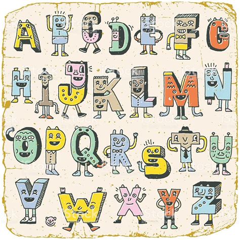 Vintage Abc Alphabet Characters Wacky Doodle Letters Design Color