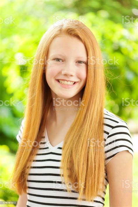 Young Caucasian Teen Girl With Reddish Blond Hair Portrait Stock Photo