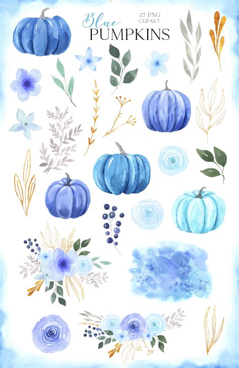 Watercolor Blue Pumpkin Clipart 879112