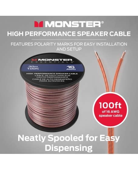 Monster 16 Awg Speaker Wire Copper Cable Spool 30meter 100ft