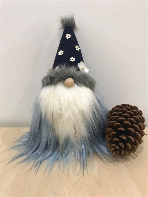 Beautiful Blue Gnome With Flower Hat Etsy Flower Hats Gnomes