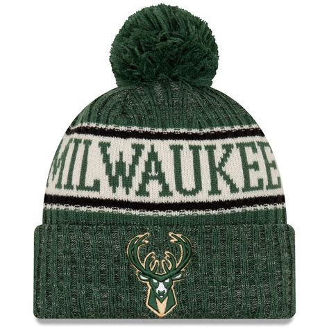 Mens New Era Hunter Green Milwaukee Bucks Sport Cuffed Knit Hat With