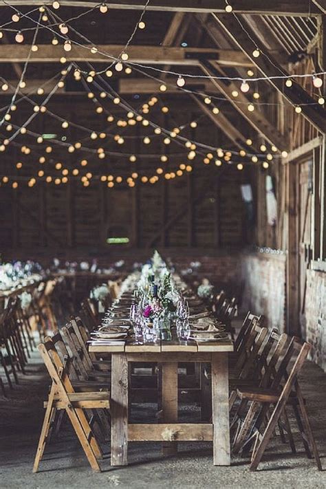 Chic Rustic Barn Wedding Reception Ideas With String Lights