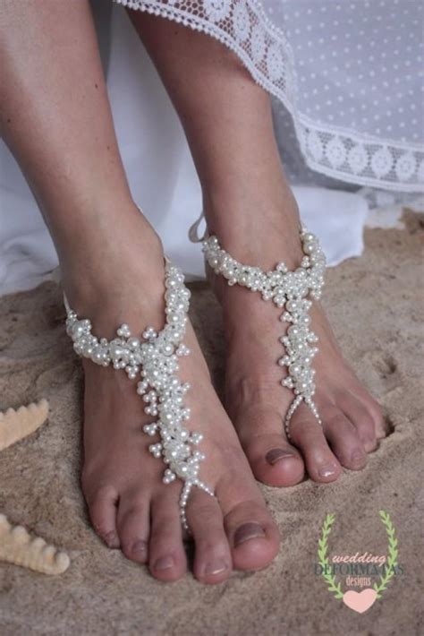Beach Wedding Foot Jewelry Bridal Crystal Pearl Barefoot Sandalsboho