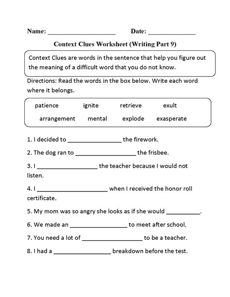 Antonym Context Clues Worksheet