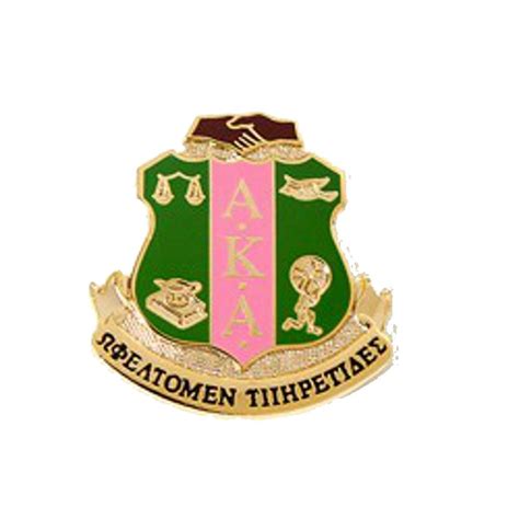 A Green And Pink Enamel Badge With The Words Aka Written In Gold On It