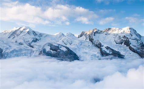 Download Wallpapers Winter Mountain Landscape Snow Rocks Blue Sky