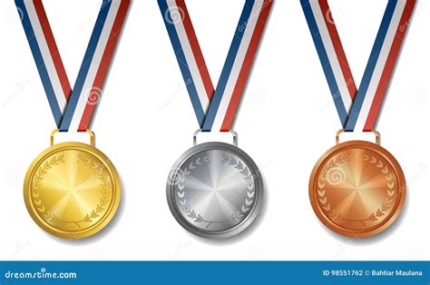 Set Of Gold Silver Bronze Award Medals Stock Vector Illustration Of