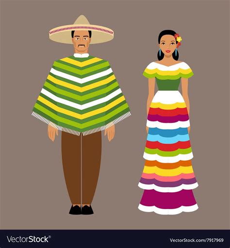 Mexican Man And Woman In Traditional Clothes Vector Image Mexican Outfit Mexican Traditional