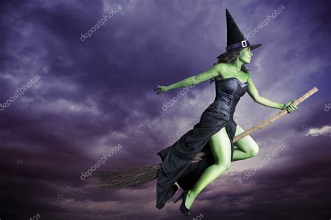 Naked Halloween Witch Flying On A Broom Stick Stock Photo Hot Sex Picture