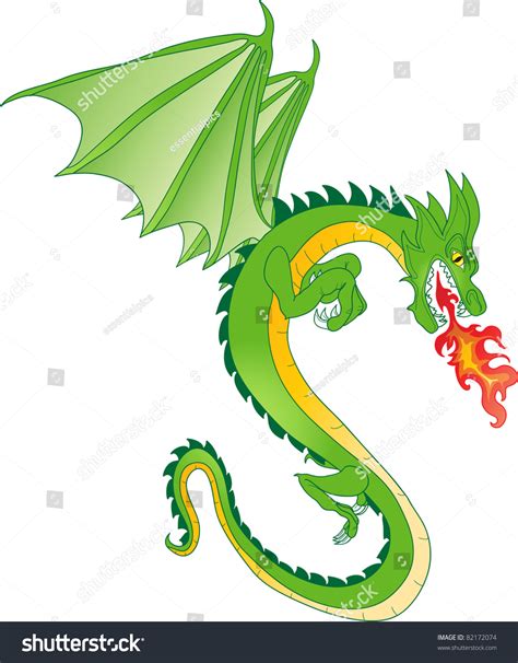 Fabulous Magical Green Fire Spitting Dragon Stock Vector Illustration
