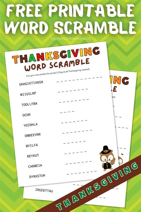 Free Printable Thanksgiving Word Scramble Worksheets