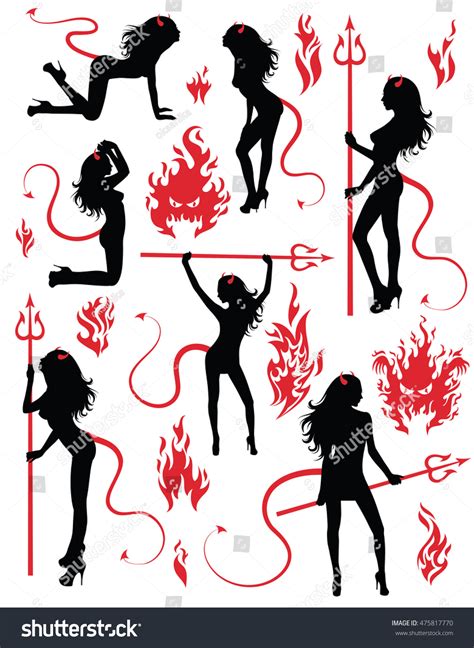 Collection Set Of Beautiful Sexy Devil Women Stock Vector Illustration Shutterstock