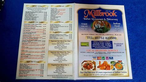 Menu At Millbrook Indian Restaurant And Takeaway Torpoint