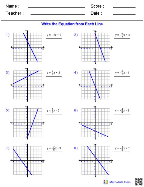 Matching Linear Equations To Graphs Worksheets