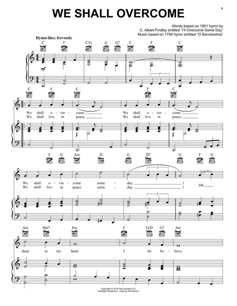 traditional we shall overcome sheet music and chords printable guitar chords lyrics pdf notes