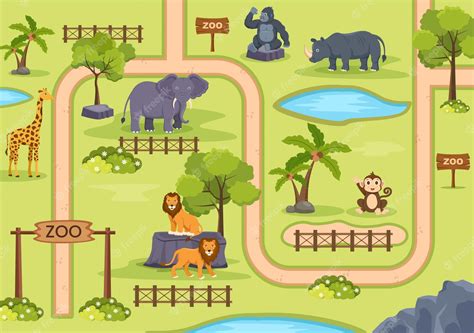 Premium Vector Zoo Map Cartoon Illustration With Safari Animals On