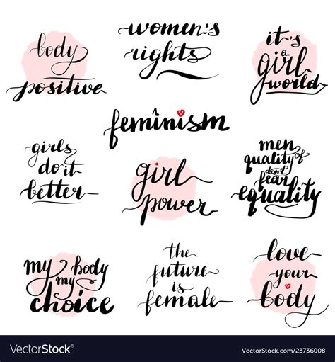 Feminism Quotes Set Handwritten Modern Royalty Free Vector
