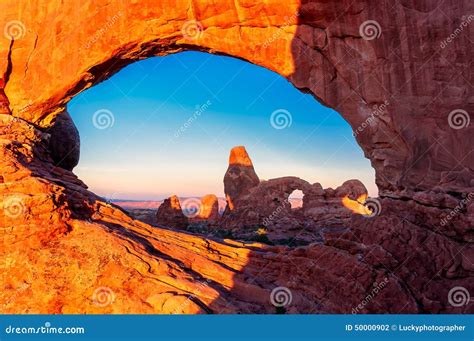 Turret Arch Through The North Window At Sunrise In Arches National Park