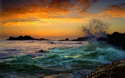 Download Wave Ocean Sunset Nature Seascape Hd Wallpaper