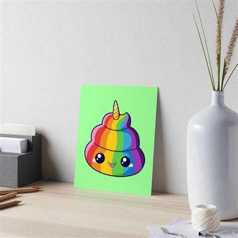 Chibi Rainbow Unicorn Poop Emoji Art Board Print For Sale By