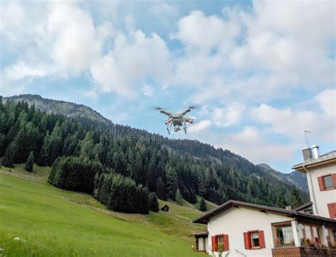 Drone Flying In Mountain Landscape Stock Photo Image Of Helicopter