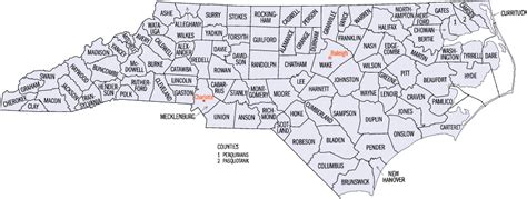 North Carolina Map Featuring County Locations