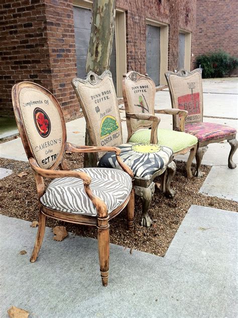 Eclectic Burlap Dining Chairs Set Of 4 Custom Order Mobilier De