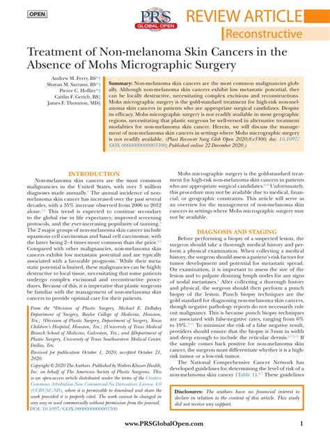 Pdf Treatment Of Non Melanoma Skin Cancers In The Absence Of Mohs