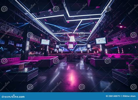 Interior Of A Night Club With Neon Lights And Lighting Toned A