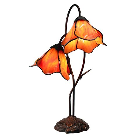 Lily Of The Valley Tiffany Style Stained Glass Flower Table Lamp Double Shade Amber