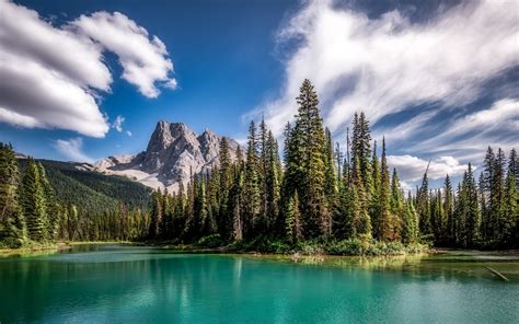 Download Wallpaper 3840x2400 Mountains Lake Spruce Forest Sky 4k