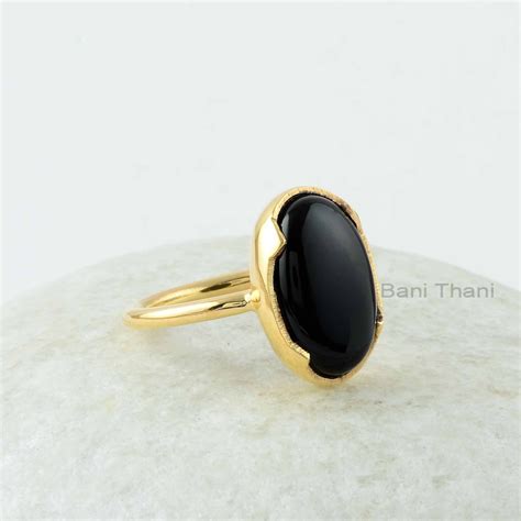 Black Onyx Ring Black Onyx 10x16mm Oval Gemstone Ring 18k Etsy