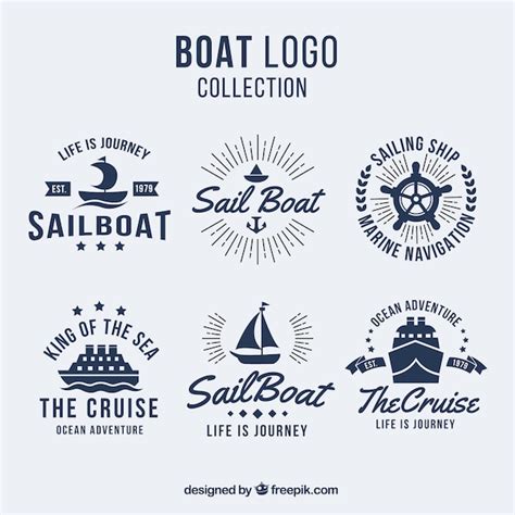 Pack De Seis Logos De Barcos En Diseño Plano Vector Premium