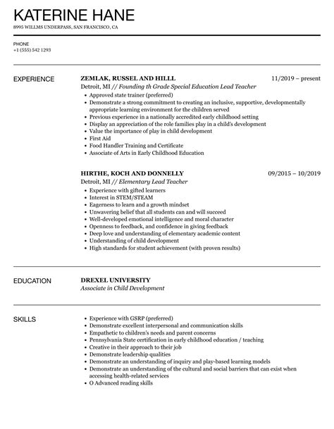 lead teacher resume samples velvet jobs