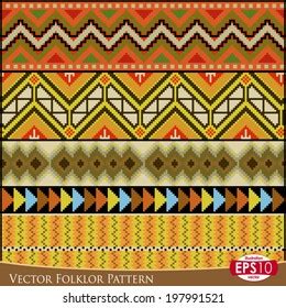 Horizontal Tribal Patterns Pixel Art Style Stock Vector Royalty Free