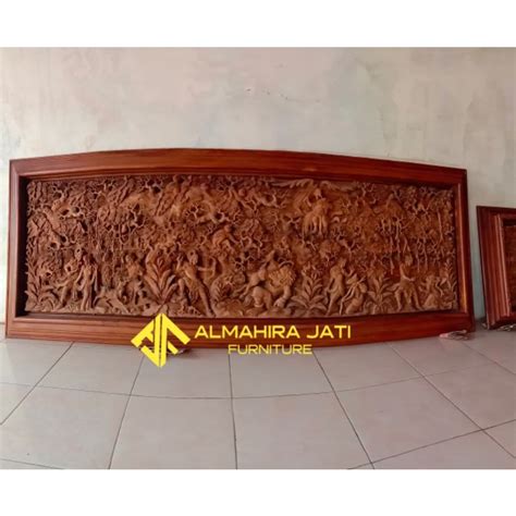 Jual Ukiran Relief 3d Kayu Jati Motif Ramayana Hiasan Dinding Karya