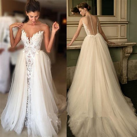 Illusion Back Lace Mermaid Wedding Dress Sleeveless Bridal Gown