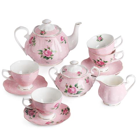 Btat Floral Tea Set Tea Cups 8oz Tea Pot 38oz Creamer And Sugar Set T Box China Tea