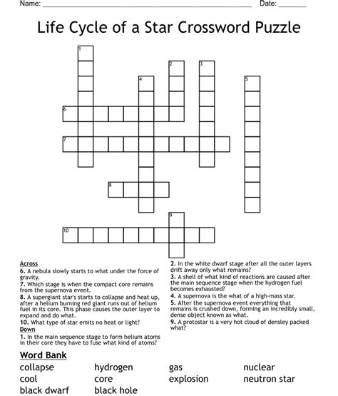 Life Cycle Of A Star Crossword Puzzle Wordmint