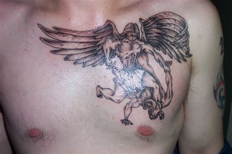 Half Sleeve Angel And Demon Tattoo