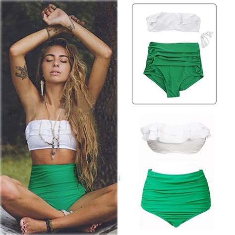 Bikini 2018 Push Up Padded Bandeau Top High Waist Bottom 2 Piece Set Bathing Suit Women Swimwear