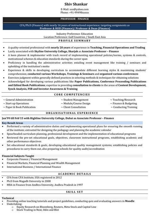 A cv, short form of curriculum vitae, is similar to a resume. Sample Cv Lecturer Business Management - Academic CV Example