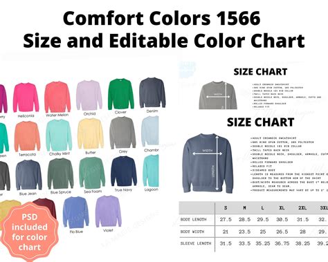 Comfort Colors Color Chartcomfort Colors Size Etsy