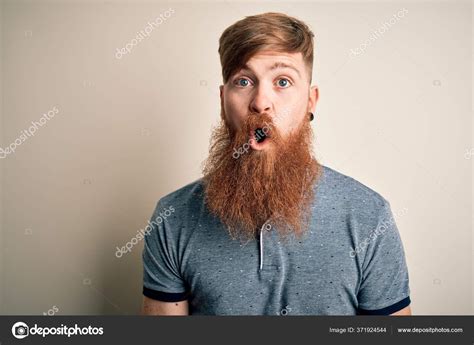 Handsome Irish Redhead Man Beard Arm Tattoo Standing Isolated
