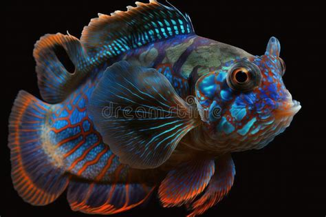 Beautiful Mandarin Fish Close Up Colorful And Vibrant Animal Stock