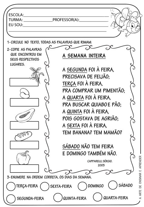 A Arte De Ensinar E Aprender Atividade Pronta Texto Rima Dias Da